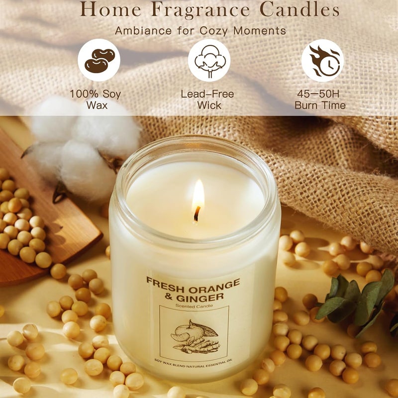 FIQNPAU Soy Wax Scented Candle Gift Set, 4 Pack Lavender, Orange & Lemon Scents, Long Lasting Aromatherapy Candles for Home, Relaxing Gifts for Women, Perfect for Holiday, Thanksgiving & Christmas - Image 3